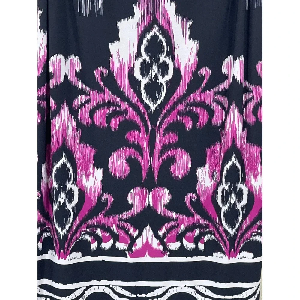 Adrianna Papell Black White Women Sheath Dress 14 Purple Abstract Damask Print